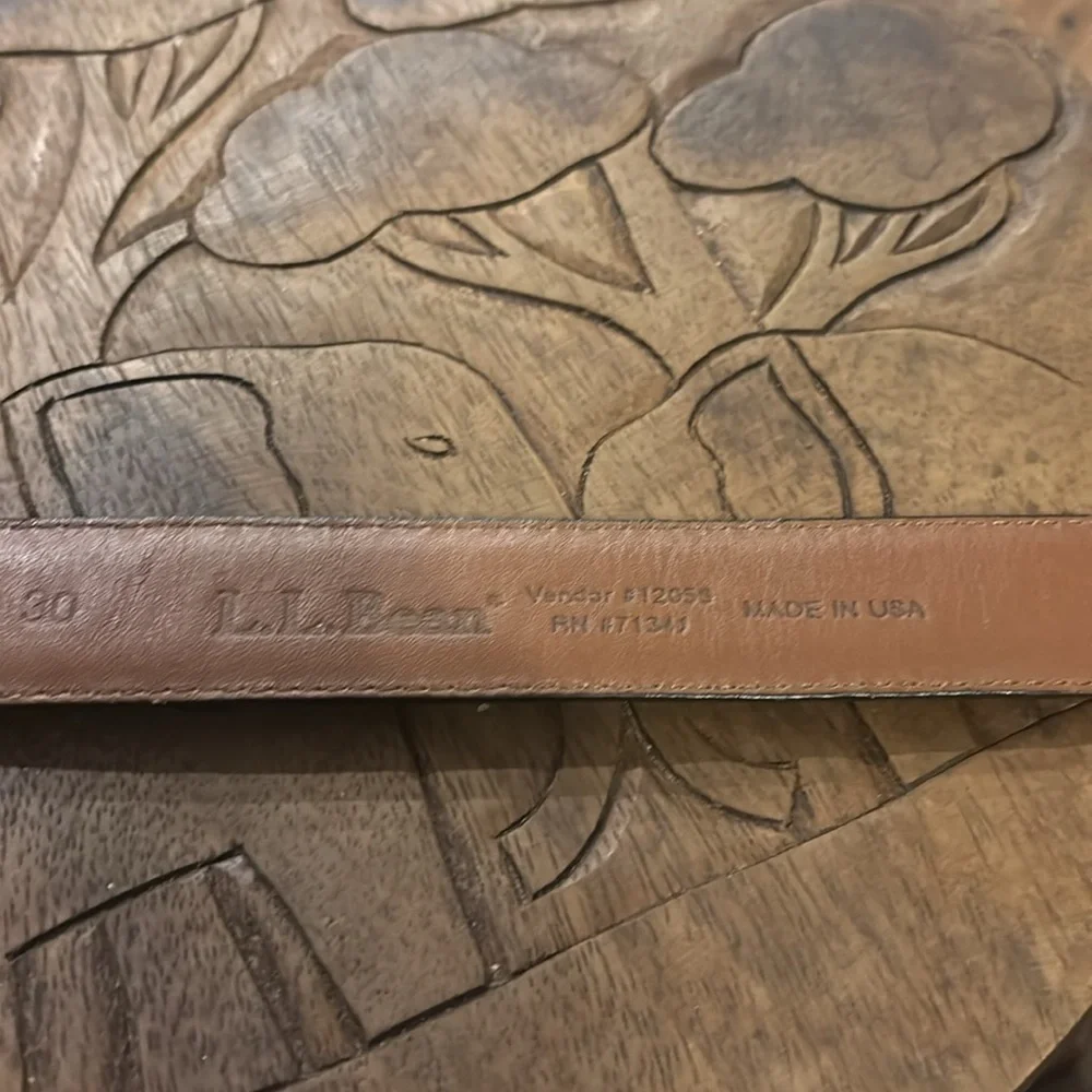 Vintage LL. Bean Classic Brown Leather Belt with Solid Brass Buckle Size  38
